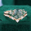 Nature Inspired Oval Cut Moss Agate Marquise Cluster Bridal Set (4)