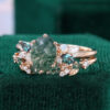 Oval Cut Moss Agate Moonlit Garden Bridal Set Mixed Gemstones Cluster Engagement Ring Set (4)