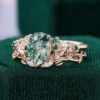 Oval Cut Moss Agate Nature Inspired Olive Leaf Bridal Set With Lab Emeralds Accents (3)
