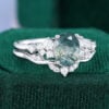 Oval Cut Moss Agate Snowdrift Cluster Bridal Set (2)