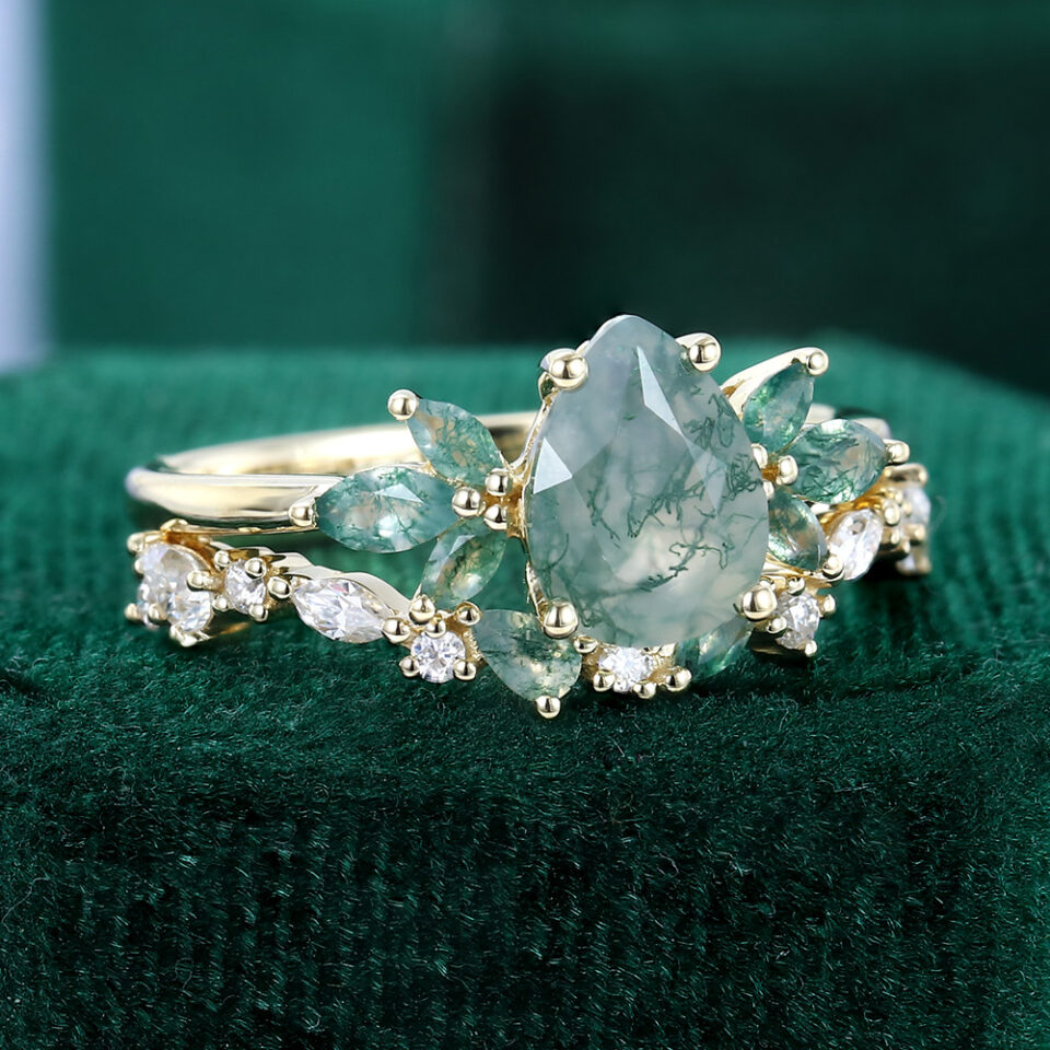 Pear Cut Moss Agate Sylvan Garland Bridal Set (2)