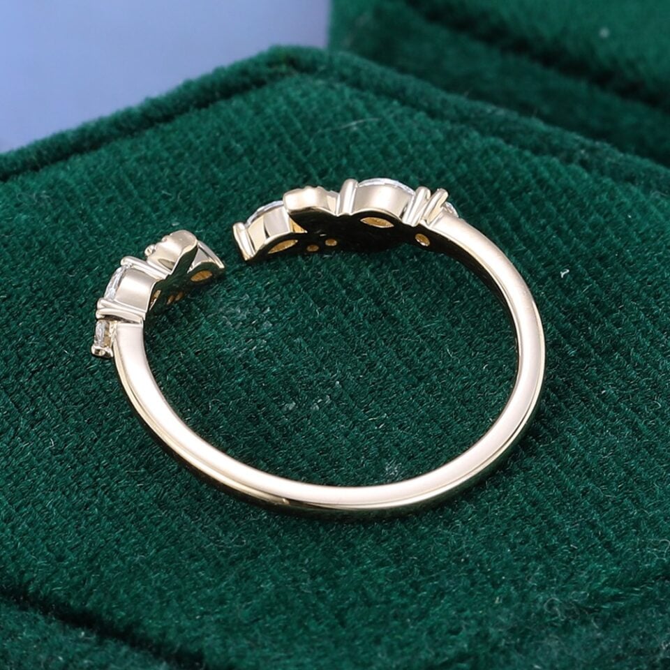 Ships Now Marquise & Round Cut Moissanite Leaf Open Curved Wedding Band in 10K Yellow Gold (Size 7 (3)