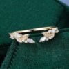 Ships Now Marquise & Round Cut Moissanite Leaf Open Curved Wedding Band in 10K Yellow Gold (Size 7 (6)