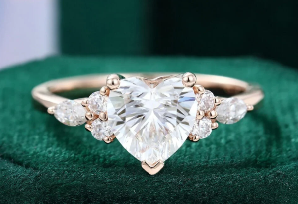 Classic Cluster | Heart Shaped Moissanite Engagement Ring