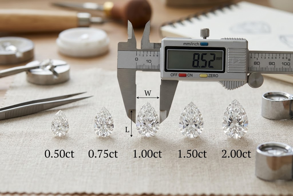 Guide to Pear Shape Carat Size Dimensions