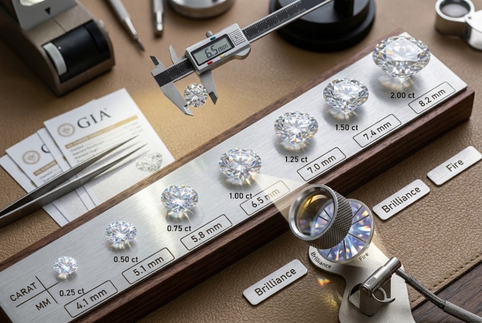 Round Cut Carat Size and MM Dimensions Guide
