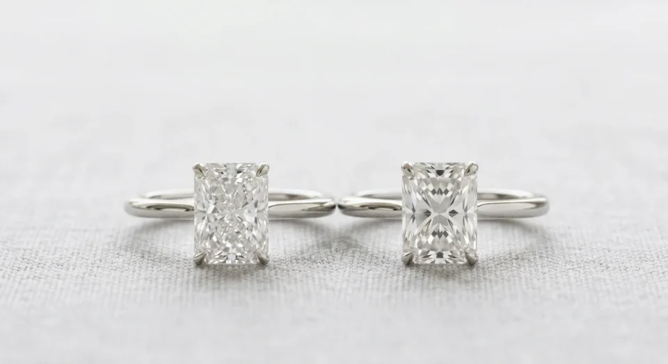 Crushed ice vs brilliant radiant cut engagement rings