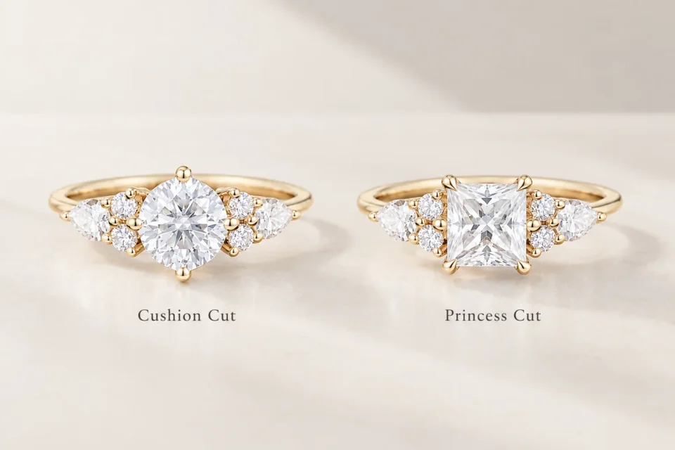 Cushion cut engagement ring vs princess engagement ring