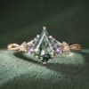 Kite Cut Moss Agate Nature Inspired Engagement Ring with Alexandrite & Tanzanite Accents (5)
