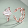 Long Hexagon Cut Moissanite Bridal Ring Set 2PCS Cluster Engagement Ring Set (2)