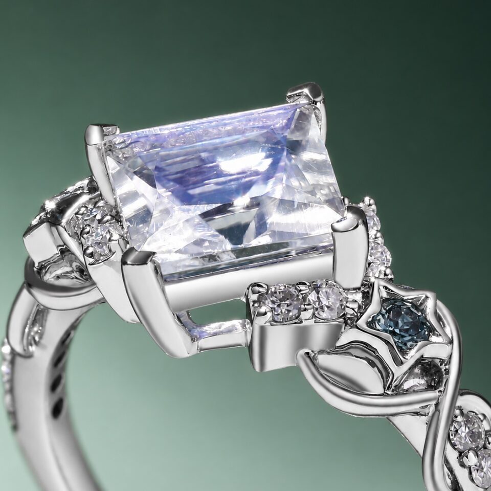 Princess Cut Moonstone Infinity Pavé Engagement Ring Cluster Star Band Ring (3)