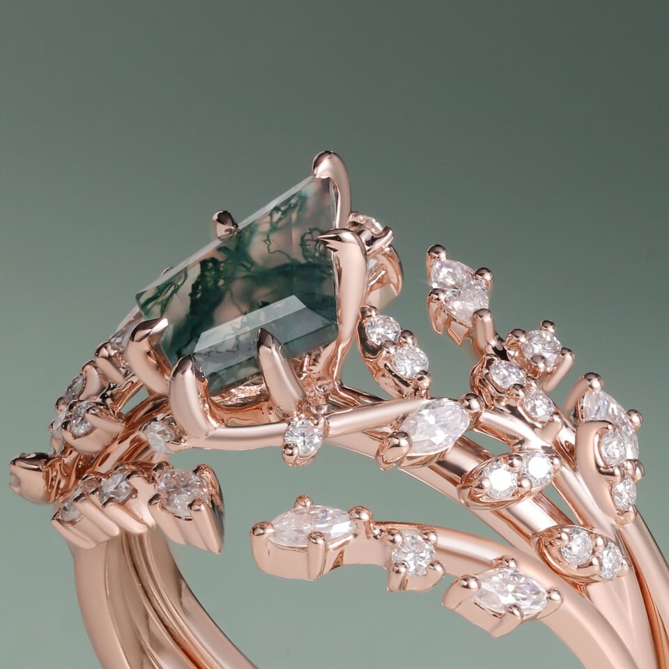 TwigGlow Kite Cut Moss Agate Bridal Ring Set 2PCS Enhancer Set (2)