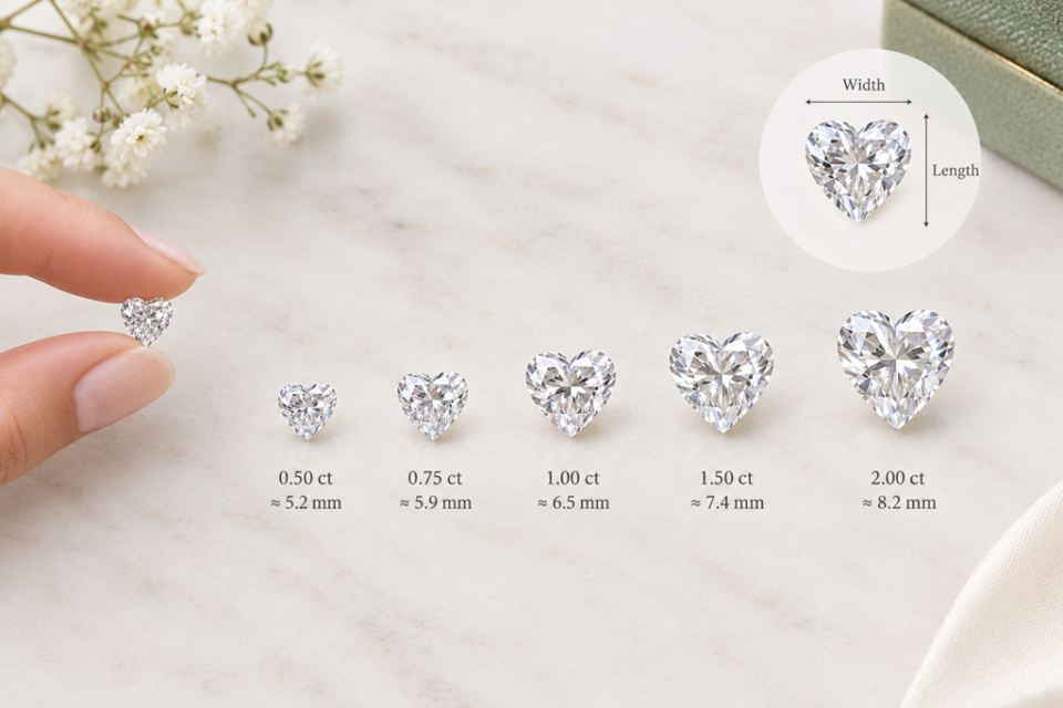 Heart-Shaped Carat Size Dimensions Guide
