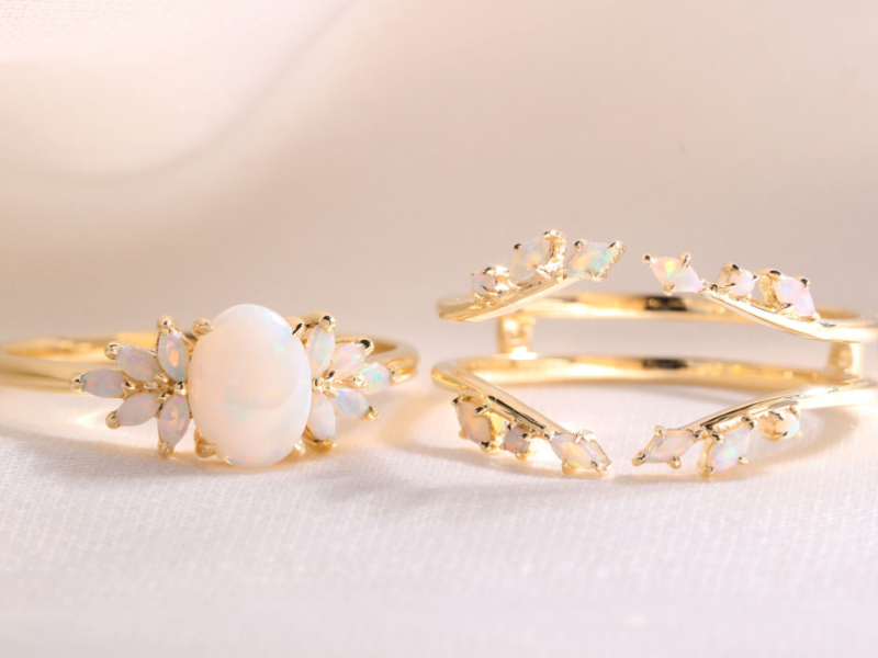 opal engagement ring with ring enhancer