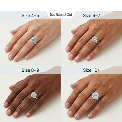 5 Carat Moissanite Ring on Different Finger Size