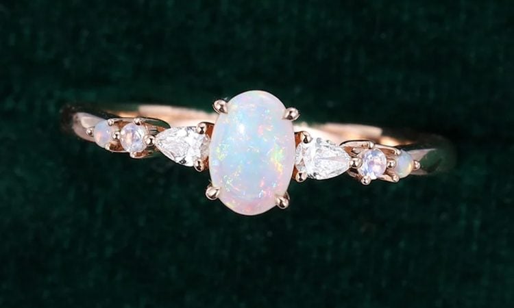Asteria Oval Cut Opal Dainty Engagement Ring with Trio Side Stones (2)