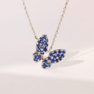 Butterfly Sapphire Pendant Necklace Anniversary Gift For Women