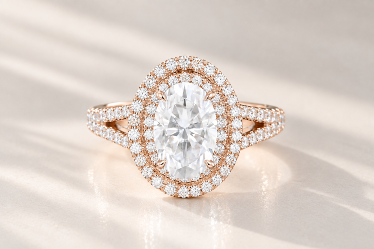 CTW 3CT Oval Cut Moissanite Double Halo
