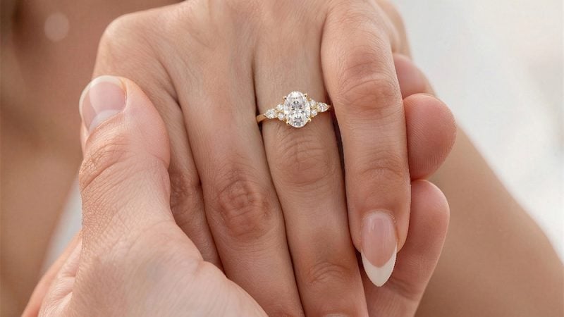 Classic Cluster 1.5CT Oval Cut Lab Diamond Engagement Ring in Four Prong Setting (4)