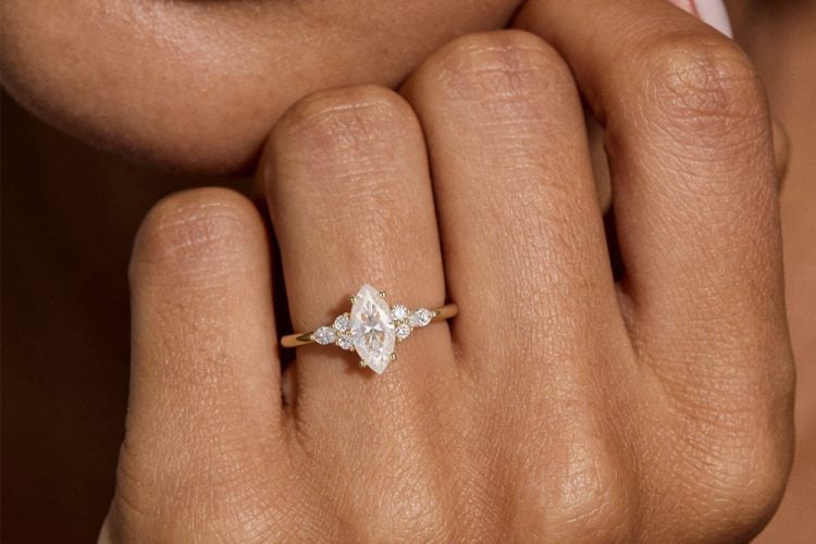 Classic Cluster Marquise Cut Moissanite Engagement Ring (
