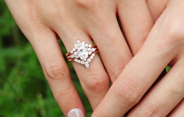 3pcs moissanite ring set in rose gold