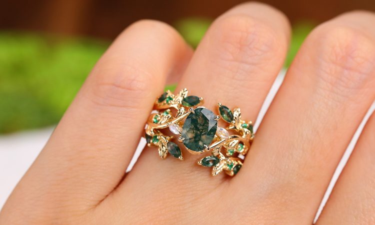 nature inspired moss agate ring
