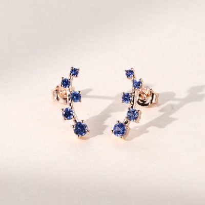 Graduated Round Cut Sapphire Stud Earrings For Women