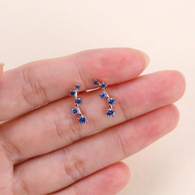 Graduated Round Cut Sapphire Stud Earrings For Women (5)