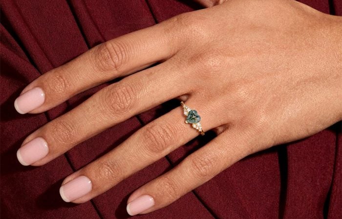 Heart Shaped Moss Agate Engagement Ring with Twisted Band (3)