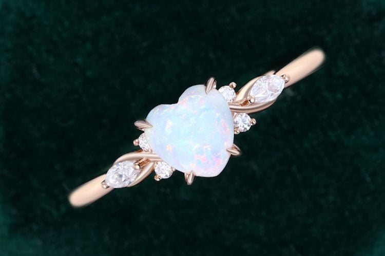 Heart Shaped Opal Art Deco Engagement Ring (7)