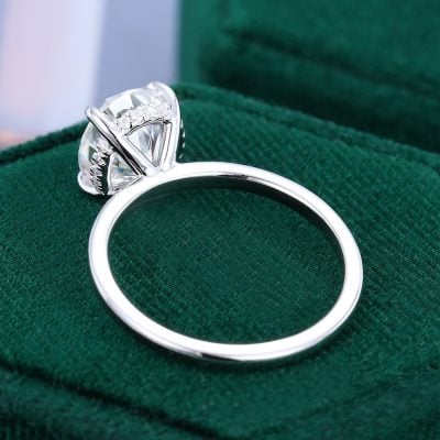 Oval Cut Moissanite Hidden Halo Solitaire Engagement Ring