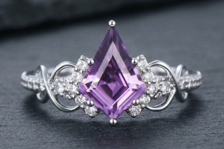 Kite Cut Amethyst Infinity Pavé Engagement Ring