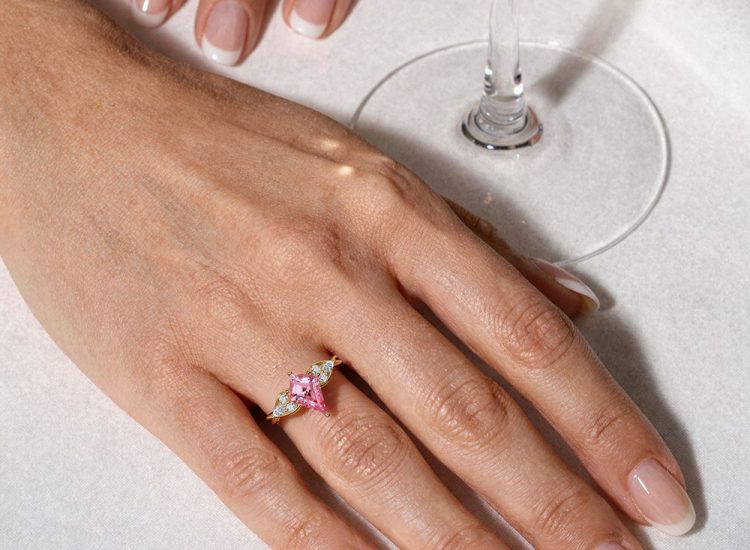 Kite Cut Pink Sapphire Cluster Engagement Ring