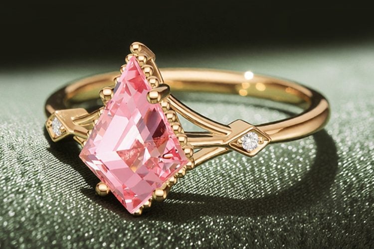 Kite Cut Pink Sapphire Engagement Ring with Moissanite Accents (4)