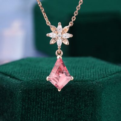 Kite Cut Pink Sapphire Floral Necklace