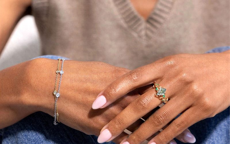 LeafLace Kite Cut Moss Agate Promise Ring with Emerald Accents (2)