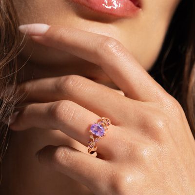 Leaflace soft vibe oval cut lavender amethyst promise ring
