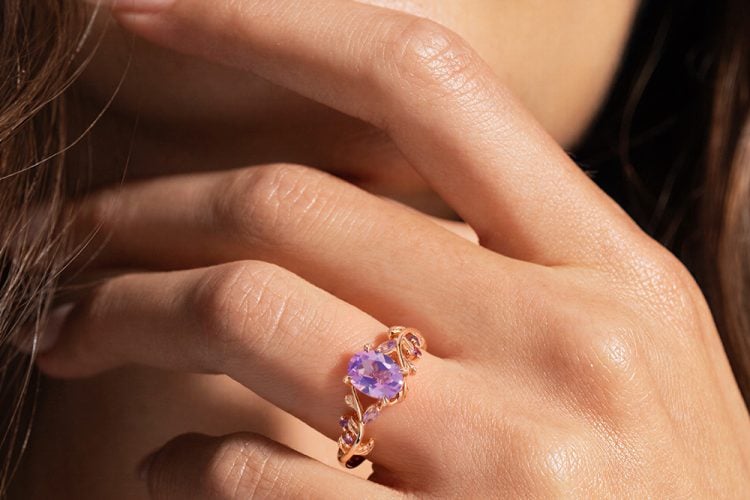 Leaflace soft vibe oval cut lavender amethyst promise ring