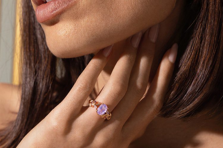 LeafLace Soft Vibe Oval Cut Lavender Amethyst Promise Ring