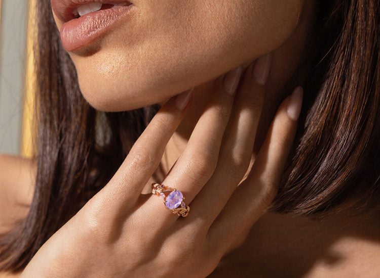 LeafLace Soft Vibe Oval Cut Lavender Amethyst Promise Ring