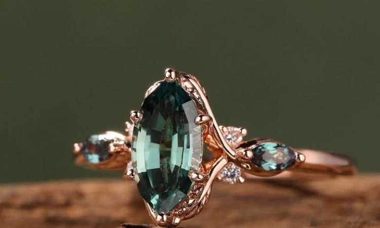 Marquise cut lab teal sapphire & alexandrite