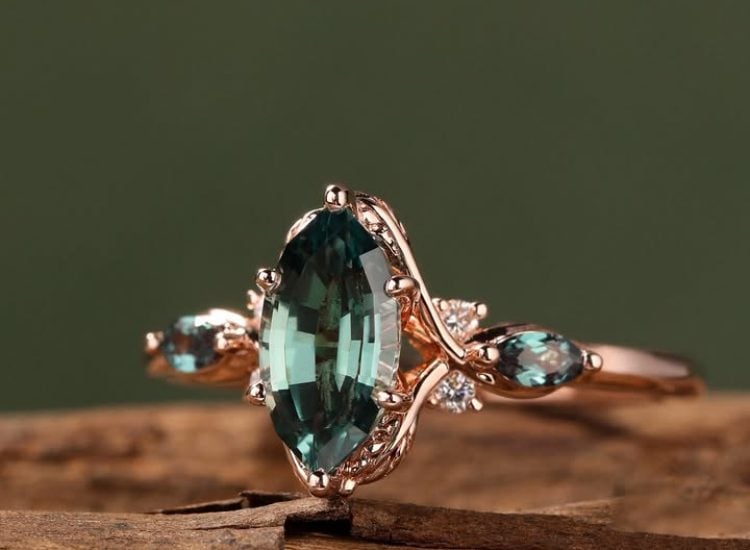 Marquise Cut Lab Teal Sapphire & Alexandrite