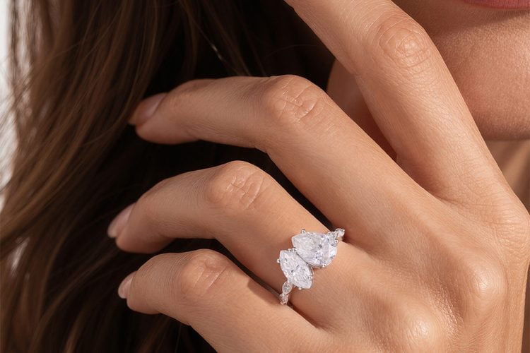 Marquise & Pear Cut Moissanite Two Stone Engagement Ring Unique Toi et Moi Ring