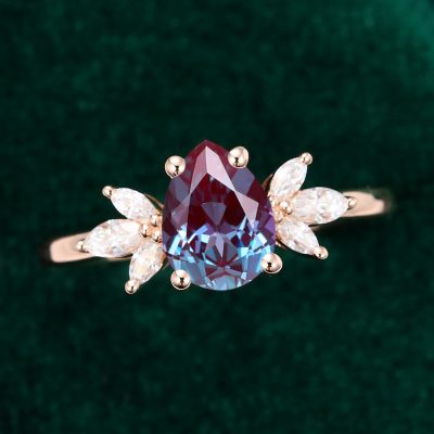Pear Shaped Alexandrite Winged Engagement Ring