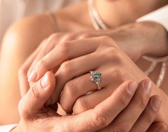 Moss Agate & Alexandrite Duo Bridal Ring Set (3)