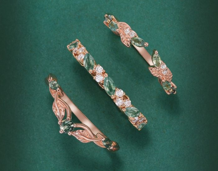 moss agate wedding band collection