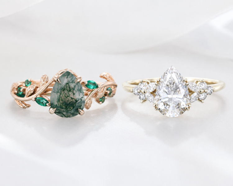 Moss Agate vs Diamond Engagement Rings
