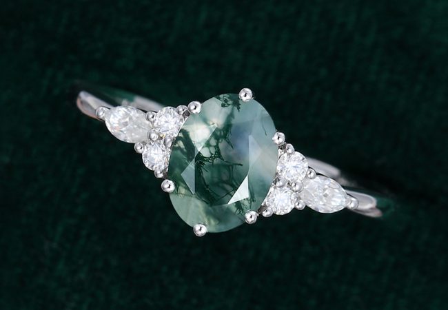 Oval Cut Moss Agate Ring