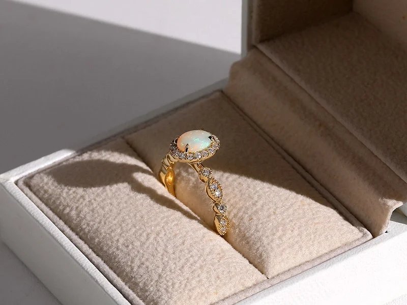 Oval Cut Opal Engagement Ring Beaded Bridal Ring Oval Cut Opal Engagement Ring Beaded Bridal Ring
