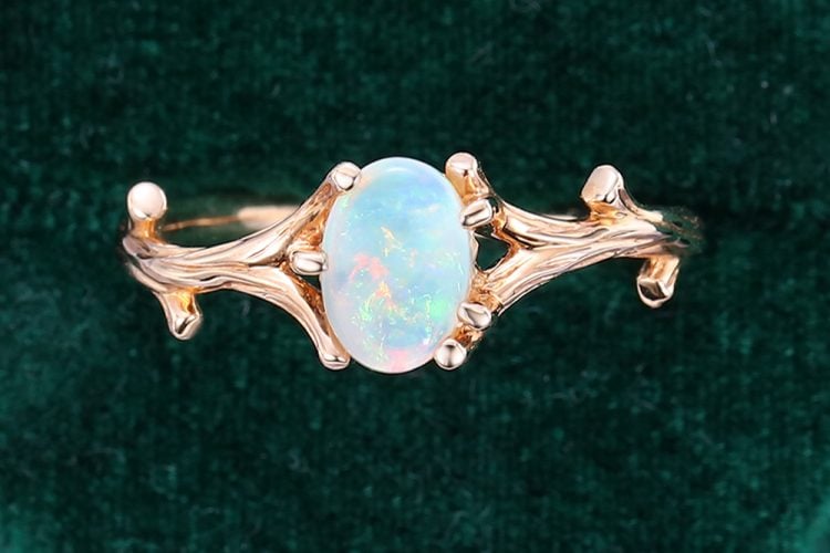 Oval Cut Opal Engagement Ring Tree Branch Solitaire Ring